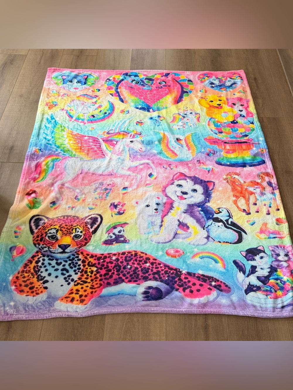 Plush Throw Blanket One Side Print Cats Unicorn Dog Bright Colors 60x50 Rainbow